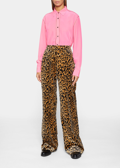 毎日が輝く【Dries Van Noten】Leopard-print wide-leg pants Leopard-print wide-leg pants in green - Dries Van Noten