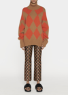 La Doublej Oversized Argyle Turtleneck Sweater In Camel / Orange