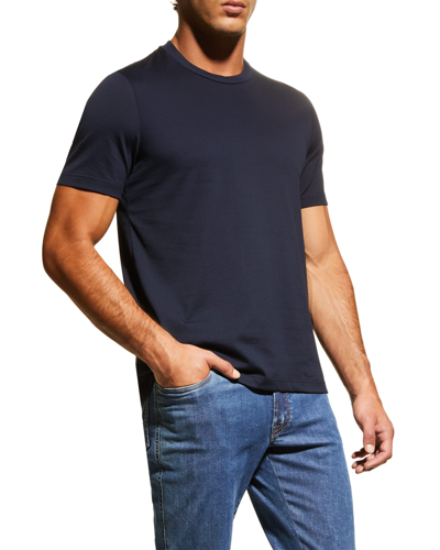 Brioni B Embroidery Cotton Jersey T-shirt In Blue