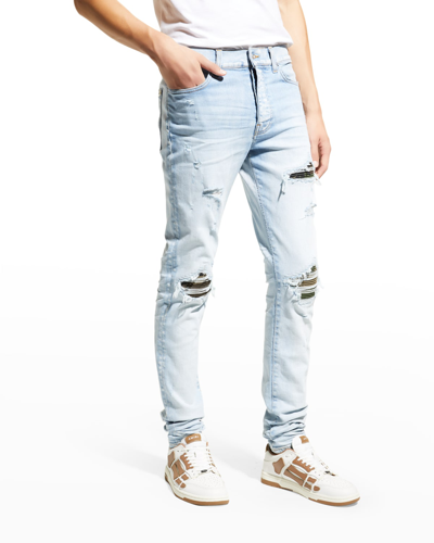 Amiri Men's Mx1 Destroyed Camo-insert Jeans In Light Indi | ModeSens