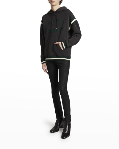 Saint Laurent Men's Varsity Pullover Hoodie In Nero-natur