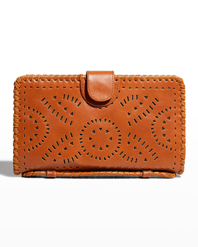 Cleobella Mexicana Perforated Leather Clutch Bag In Cognac