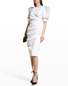 Black Halo Zella Ruched Puff-sleeve Sheath Dress In Whip Cream