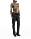 Stella Mccartney Cheetah Print Long Sleeve Turtleneck Bodysuit In 8402 Tortoise S