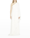 The Row Sparrow One-sleeve Draped Silk-cady Gown In Off White
