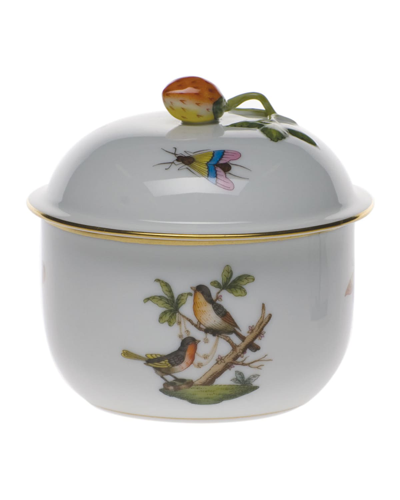 Herend Rothschild Bird Covered Sugar Dish With Strawberry