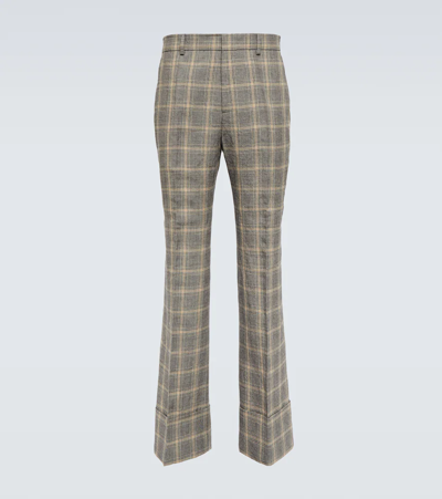 Gucci Checked Wool And Linen Wide-leg Pants In Grey/black/mc
