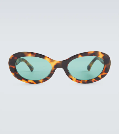 Dries Van Noten Tortoiseshell-effect Oval Sunglasses In T-shell/gold/green