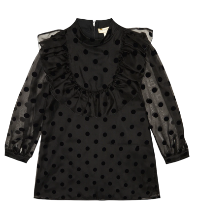 Stella Mccartney Kids' Polka-dot Ruffle-trimmed Silk Dress In Black