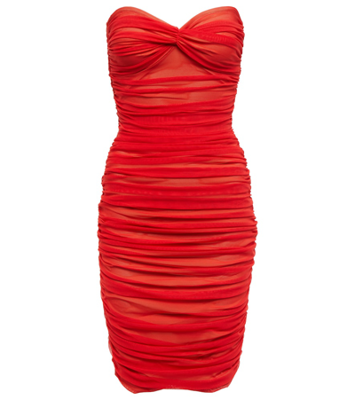 Norma Kamali Ruched Minidress In Tiger Red