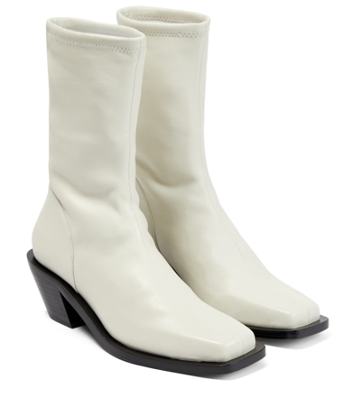 Jonathan Simkhai Livvy Vegan Leather Square Toe Heel Boots In Bone