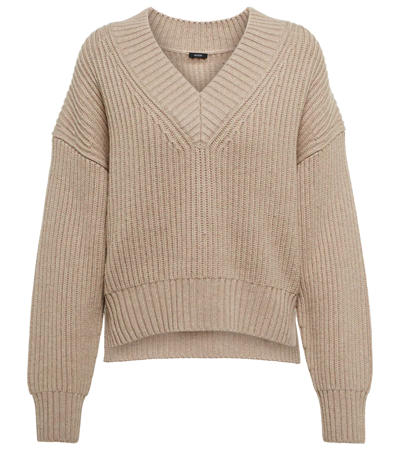 Joseph Ribbed Cotton, Wool And Cashmere-blend Jumper In Beige