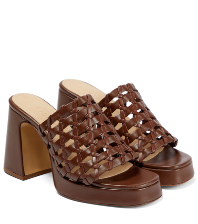 Souliers Martinez Alba Leather Platform Mules In Chocolate