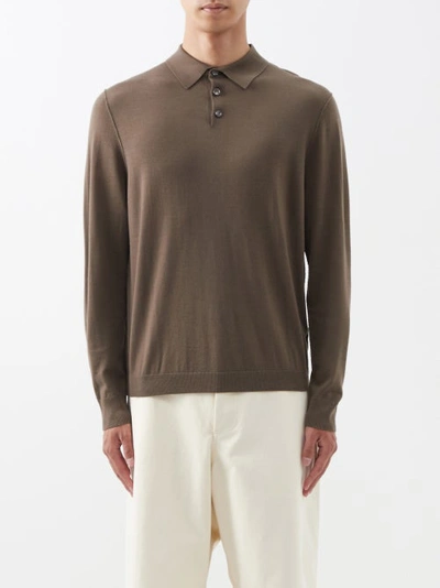 Allude Wool Polo Shirt In Brown