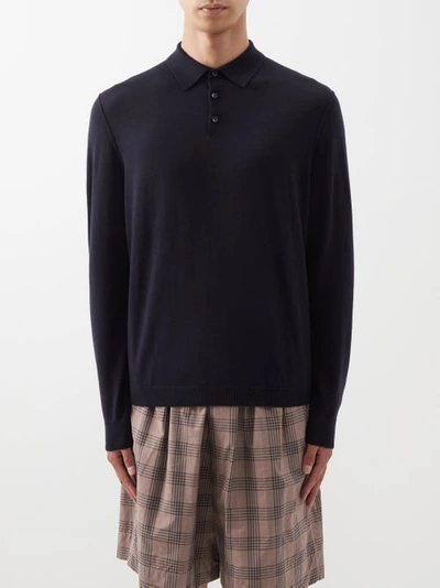 Allude Wool Polo Shirt In Navy