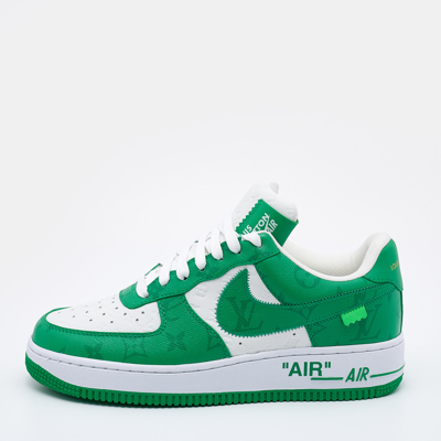 Pre-owned Louis Vuitton X Nike By Virgil Abloh Green/white Monogram Embossed Leather Nike Air Force 1 Low Top Sneakers Size
