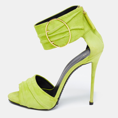 Pre-owned Giuseppe Zanotti Green Suede Open Toe Ankle Cuff Sandals Size 37.5