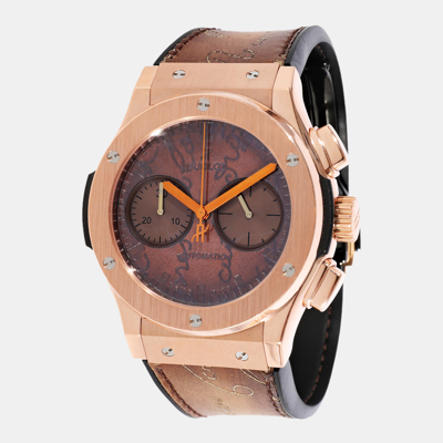 Pre-owned Hublot Brown 18k Rose Gold Berluti Scritto King Gold 521.ox.0500.vr.ber17 Men's Wristwatch 45 Mm