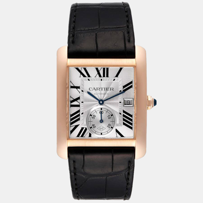 Pre-owned Cartier Silver 18k Rose Gold Tank Mc Collaborateur W5330001 Men's Wristwatch 34 Mm