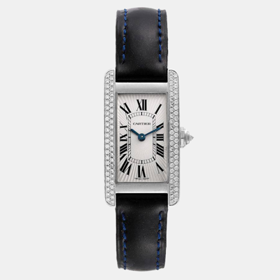Pre-owned Cartier Silver Diamonds 18k White Gold Tank Americaine Wb701851 Women's Wristwatch 19 Mm