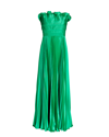 giada pleated dress in green grass amur Amur Women's Giada Strapless Pleated Satin Dress - Green Grass