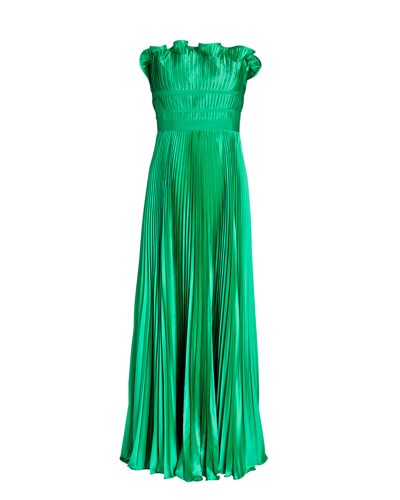 Amur Giada Pleated Satin Maxi Dress In Green