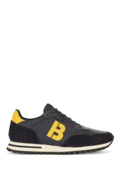 Hugo Boss Mixed-material Trainers With 'b' Detail In Dark Blue