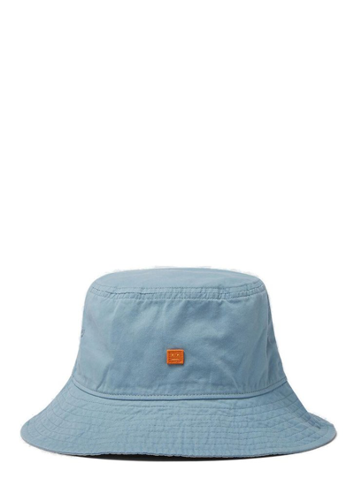Acne Studios Leather Face Patch Fade Face Organic Cotton Bucket Hat In Blue