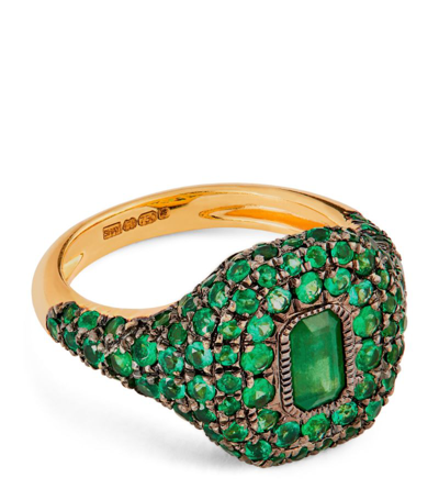 SHAY SHAY YELLOW GOLD AND EMERALD PAVÉ NEW MODERN PINKY RING