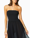 Ramy Brook Calista Smocked Strapless Side-split Coverup Dress In Black