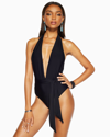 Ramy Brook Verona Halter Sparkle Waist-tie One-piece Swimsuit In Black