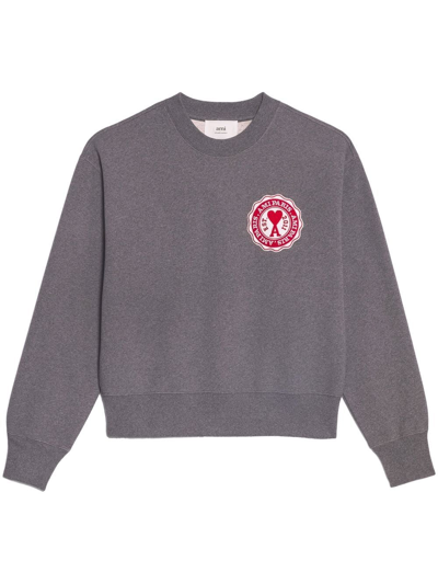 Ami Alexandre Mattiussi Logo-patch Organic-cotton Sweatshirt In Grey