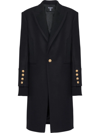 Balmain Virgin Wool Blend Coat With Ribbed Knitted Details In Black