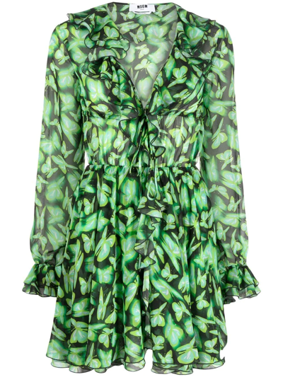 Msgm Butterfly Pattern Mini Dress In 36