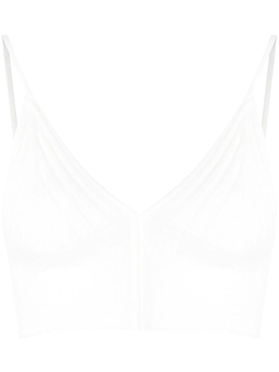 Dion Lee Distressed Knitted Bralette Top In Weiss