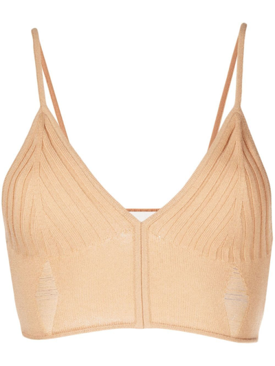 Dion Lee Distressed Knitted Bralette Top In Braun