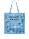 Prada Logo Embroidered Open Top Tote Bag In Blue