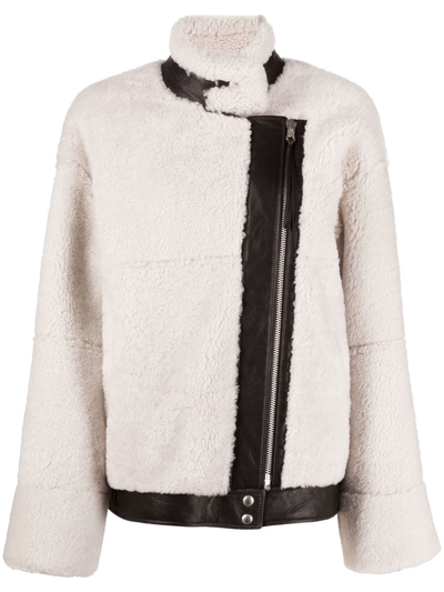 Iro Denmark Shearling Off-centre Zip Jacket In Neutrals