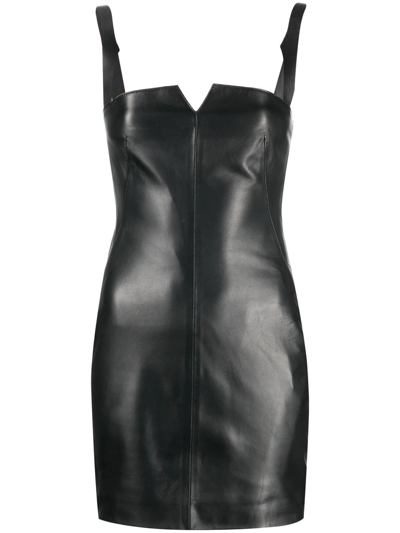 Off-white Sweetheart-neck Regular-fit Leather Mini Dress In Nero