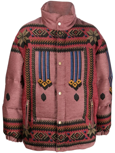 Etro Oversized Puffer Jacket With Geometric Pattern In Bordeaux