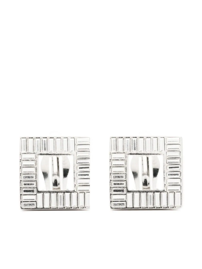Saint Laurent Square Crystal-embellished Clip-on Earrings In Palladium/crystal