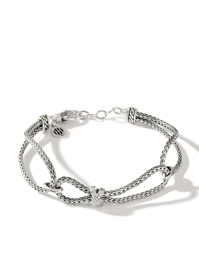 John Hardy Silver Classic Chain Pave Diamond Knife Edge Bracelet