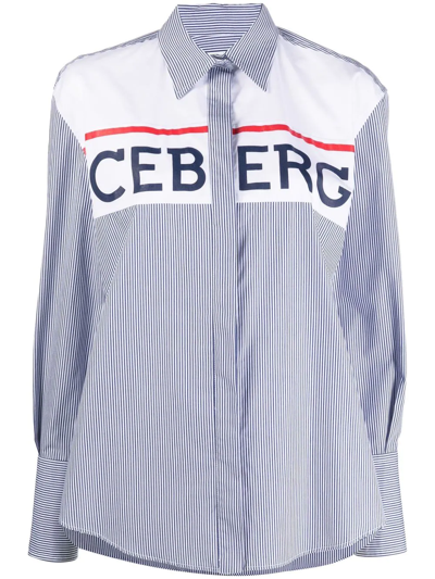 Iceberg Logo-print Striped Shirt In Clear Blue