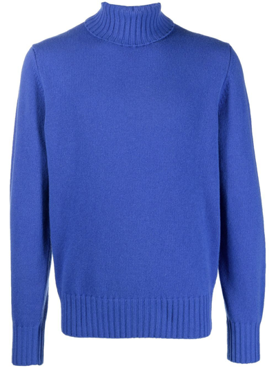 Doppiaa Roll Neck Knitted Sweater In Blue