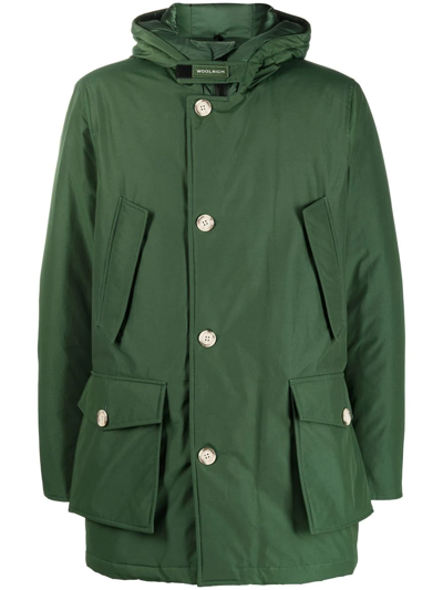 Woolrich Hooded Padded Down Coat In Green