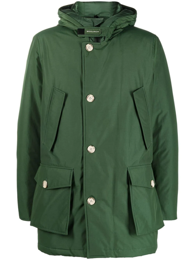 Woolrich Hooded Padded Down Coat In Grün