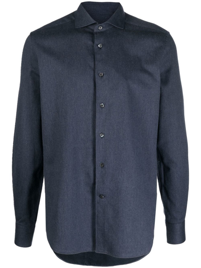 Corneliani Cutaway-collar Button-up Shirt In Navy