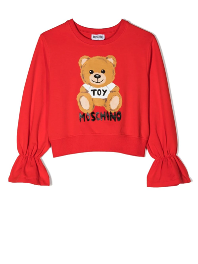 Moschino Kids' Teddy-logo Print Sweatshirt In Red