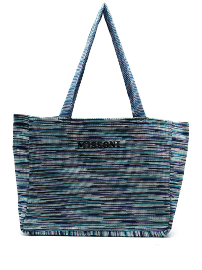 Missoni Logo-print Knitted Tote Bag In Blau