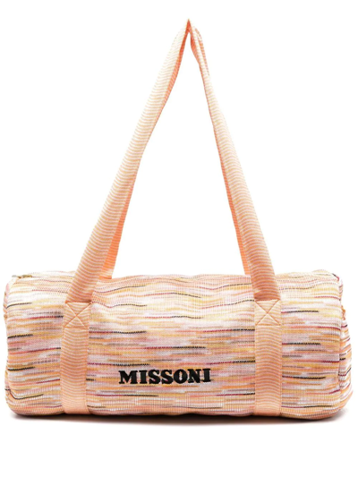 Missoni Embroidered-logo Knitted Travel Bag In Orange